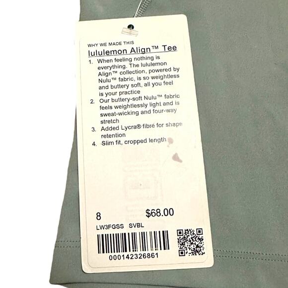 Lululemon Align Nulu Cropped Tee Silver Blue Size 8 Slim Fit - Picture 4 of 9